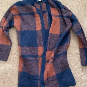 Blue and Rust Plaid Cardigan